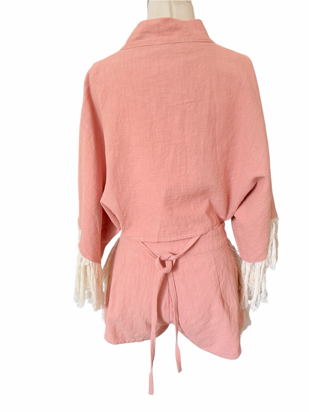 NWT 2PC Nichole Lynel Light Pink Boho Festival Vibes Fringe Jacket & Shorts Sz M - Picture 4 of 12